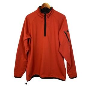 Columbia GRT Men L Red Sweatshirt Qtr Zip Black Trim Zip Pocket Adjustable Waist